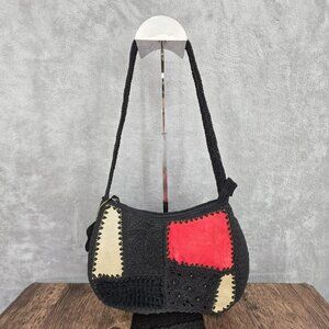 VTG No Boundaries Y2K Mini Shoulder Bag Black Patchwork Suede Paisley Woven NOS